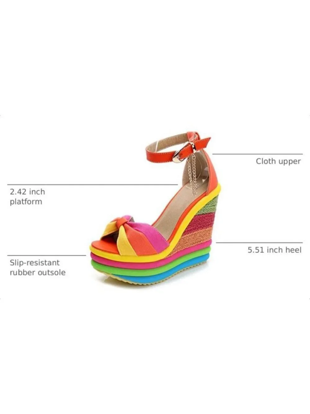 Stylish Gladiator Ankle Strap High Heel Platform Wedge Sandals - Rainbow Colors